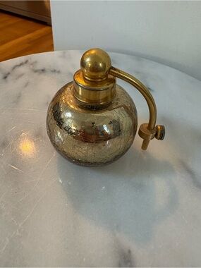Vintage DeVilbiss Gold Tone Crackle Glass Perfume Atomizer -